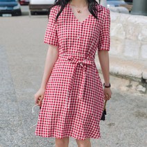 루디아 [당일출고]코튼 브이 여리 체크 원피스