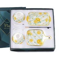 Fine 일식 세라믹 한식기세트, 공기 2개 + 베이킹 트레이 + 플레이트 + 도자기 숟가락 2개 + 젓가락 2개, 화이트 + 옐로우 + 그린