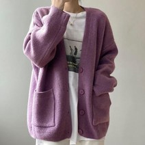 브이와이 여자 스웨터 민무늬 엷은 V넥 빅사이즈 가디건