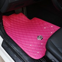 car mats floor carpet for women leather 방수 핑크 블랙 다이아몬드 풀 세트 인테리어 액세서리 bling universal use crown, 핑크 세트