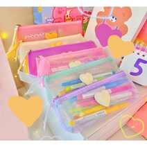 반짝이 오로라 PVC 매쉬 필통 연필 보관함 필기구 볼펜 파우치, 매쉬퍼플