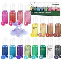 LIGHTWISH 에폭시 수지 컬러 안료 UV 매우 반투명 16가지 색상 색소 레진 키체인 DIY 공예용 무독성 염료 액체 USA 미국, 16 Colors-Pearlescent