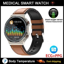 웨어러블 스마트워치 2023 새로운 ECG + PPG 스마트 워치 남자 건강 심박수 혈압 시계 IP68 방수 스포츠 Sm, 08 leather brown