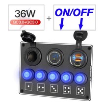 호환 캠핑카 듀얼 USB 소켓 충전기 4.2A 전압계 12V 전원 콘센트 5 갱 ON-Off 토글 스위치 패널 자동차 보, [09] BLUE QC3.0 on off