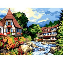 마을 시골 플라워 보석십자수 캔버스형 설산 오두막집 인더숲 보면 기분이 좋아지는 유화감 자연풍경 행운 원형구슬 가득 그림 집콕취미 비즈 개업선물 액자없음 DIY키트11종, 07번 농장풍경 다이어몬드십자수, 80*100cm