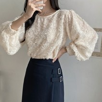 라운드 깃털 수술 벌룬 블라우스(3col)