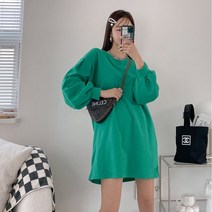 퍼니걸스 6032 루즈핏 라운드 소매 퍼프 무지 미니 원피스 여성의류