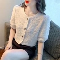검정 뒷리본 레이스 여성셔츠 프릴넥 코디 시폰 쉬폰여름블라우스 면 쉬폰 블라우스 퍼프
