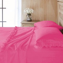 Bedding Castle Shabby Chic 러플 4피스 시트 세트 100% 면 코티지 프렌치 컨트리 스타일 프릴 침대 25.4cm10인치 딥 포켓 미스티 로즈 트윈 XL 9