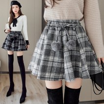 체크 플레어 스커트 가을 치마 A라인 미니 스쿨룩 방울