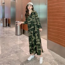 뉴욕멋쟁이 국내배송 모모 밀리터리 카라 원피스 카모 브이넥 트임 롱원피스 루즈핏원피스