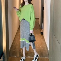[바보사랑] 겟잇미 무지 니트 배색 트임 스커트 SET [겟잇미]