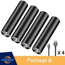호신봉 봉 삼다농 호신용품 LED 미니 USB 플래시 라이트 4 개 휴대용 방수 손전등 야외 캠핑 등산 조명, 4개