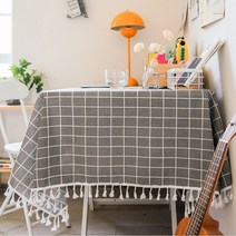 별빛감성 린넨 코팅 및 방수 테이블보 식탁보, 격자카키그레이, 4인 (140*180cm)