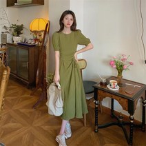 에스닉원피스 여행 하객룩 소녀 해변가 느슨한 빅사이즈 벨트 마소재 스트링 30대