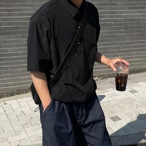 스트링 반팔 셔츠 크롭 하프 오버핏 박시 남방 린넨 여름 코디 바캉스 무지