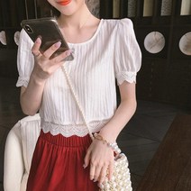 제이블리 화이트 자카드 레이스 뒷 버튼 블라우스