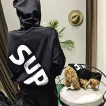 왓츠업 강아지옷 커플룩 후드티, 레드