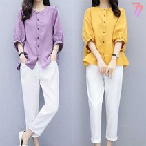 77우먼스 여성 라일락벌룬투피스 2컬러 블라우스 팬츠 상하세트 체형커버 데일리 코디세트 라일락 벌룬 투피스 이월 이월상품 [리현커머스]