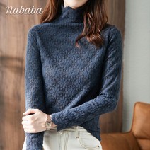 나바바 NT202 여성 플라워 레이스 목폴라 티셔츠