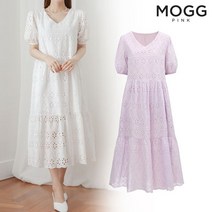 모그핑크 펀칭레이스 티어드 롱 원피스 THC0CBT18 HPD