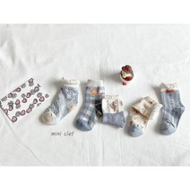 블루 플라워 레이스 북유럽풍 삭스 세트 (5ea 1set)