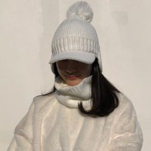 로로얼로이 겨울 여성 퍼 니트 귀마개 따뜻하고 포근한 양기모 방한 눈꽃 골프모자 넥워머세트