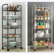 주방 이동식 철제 선반 고정식 3단 5단 욕실 사무실 수납 선반, 5단 고정형 화이트