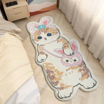 발매트 미끄럼방지바닥 귀여운 고양이 캐릭터 토끼머리띠 냥이, 젖소탈 쓴 냥이