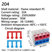 와이어 커넥터 102104106108 정션 박스 도체 용 소형 미니 고속 배선 케이블 푸시 인 터미널 블록, 204, 3 PCS