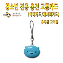 No80/청소년 핸드폰고리형 교통카드 하늘색 곰돌이, 1개