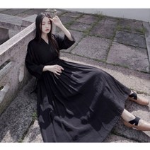 계량한복여성 개량한복 절복 법복 화이트 오버핏 얇은 린넨 우아한 허리끈 드레스