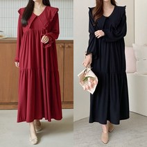수니베 뾰족 프릴 스판 카라 긴팔 롱 원피스 캉캉 루즈핏 빅사이즈 99
