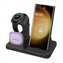 3 in 1 고속 무선 충전기 스탠드 삼성 갤럭시 플립 4 S22 울트라 S21 S20 워치 5 아이폰 14 13 12 아이워치 에어팟, 삼성용 블랙, 1개