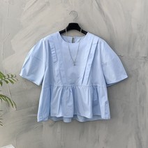 [행복여] 썸 핀탁 벌룬 소매 플레어 블라우스
