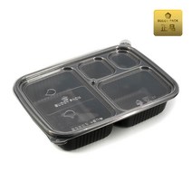 M-1825A M-1825-4A 블랙 검정 200세트 뚜껑 2곳타공 버디팩 PP사각밀폐용기 4칸도시락반찬용기, M-1825-4A/ 200세트(몸통+뚜껑)