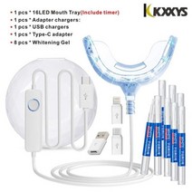 치아미백기계 셀프 치아미백 스마트 LED 타이밍 치아 미백 조명 키트 안드로이드 및 IOS 핸드폰 마우스 피스 Carbamide Peroxide 표백 젤 108860, 1피험자 8젤 타이머_해외
