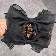 오간자 쉬폰 왕리본 집게핀 올림머리핀 블랙