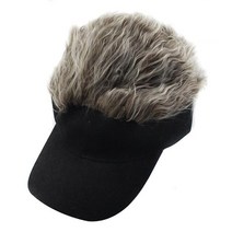 Funny Adult Kids Baseball Cap with Spiked Fake Hair Wig Solid Color Adjustable Nylon Strap Sun Visor