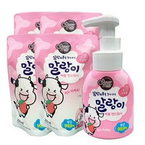 [K쇼핑]샤워메이트 말랑이 버블 핸드워시 용기 300ml x1개 + 리필 250ml x4개, 딸기우유 300ml x1개 + 리필 250ml x4개