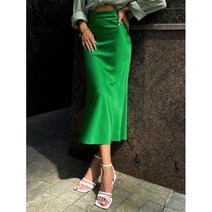 Mnealways18 솔리드 새틴 실크 스커트 하이 웨이스트 플로우 롱 여성용우아한사무실미디봄핑크신제품