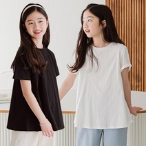 미니로이 벨로 여아 주니어 초등학생 코튼 무지 A라인 반팔 티셔츠