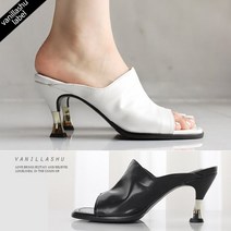 [바닐라슈] 자체제작 테이샤 소프트 와이드탑 메탈굽 뮬샌들(7.5cm)