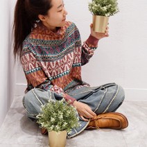 핑크 보헤미안 니트 티