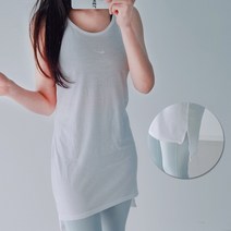 망고나시 롱나시 민소매 여성나시 옆트임 언발 레이어드 빅사이즈 여성의류 루즈핏 요가복 요가나시 레깅스 레이어드 나시티, 블랙