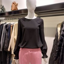 [블루페페] NC14 셔링소매 라운드블라우스 P211MSC801BK