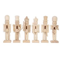 나무 조각품 정원 조각품 브론즈 조각품 6pcs 호두 까기 인형 장식 diy 빈 페인트 장난감 어린이를위한 도색되지 않은 인형 diy 군인 인형 테이블 장식품, 협력사, 나무 색상