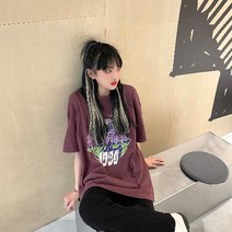 박시반팔티 멋져 남자 친구 무드 올드스쿨 클래식 구제 간지나는 플라워 프린팅 여성 2204848989