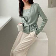 oshu / 여성 딥 브이넥 가디건 앤 이너티 코디 데일리 세트