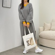 신세계TV쇼핑 [옷자락] 여자 가을 임부복 루즈핏 배색 옆트임 롱원피스